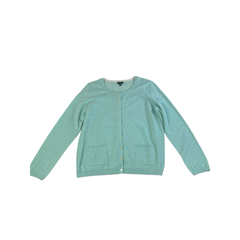 Talbots Pima Cotton Cardigan Sweater 1X Seafoam Green Button Front Pockets